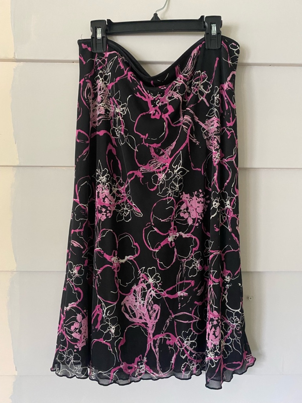 Wrapper Y2K Floral Black Pink MIDI Fairy Coquette Lined Dainty Whimsy Skirt Sz L